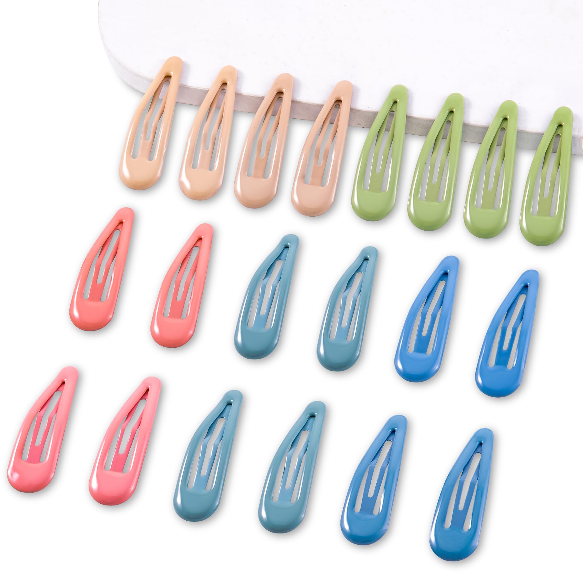 Cptots 20 PCS Metal Snap Hair Clips Water Drop No Slip Barrettes for Women Bright Small Hair Clips For Thick And Thin Fine Hair,Green Blue Gray Pink