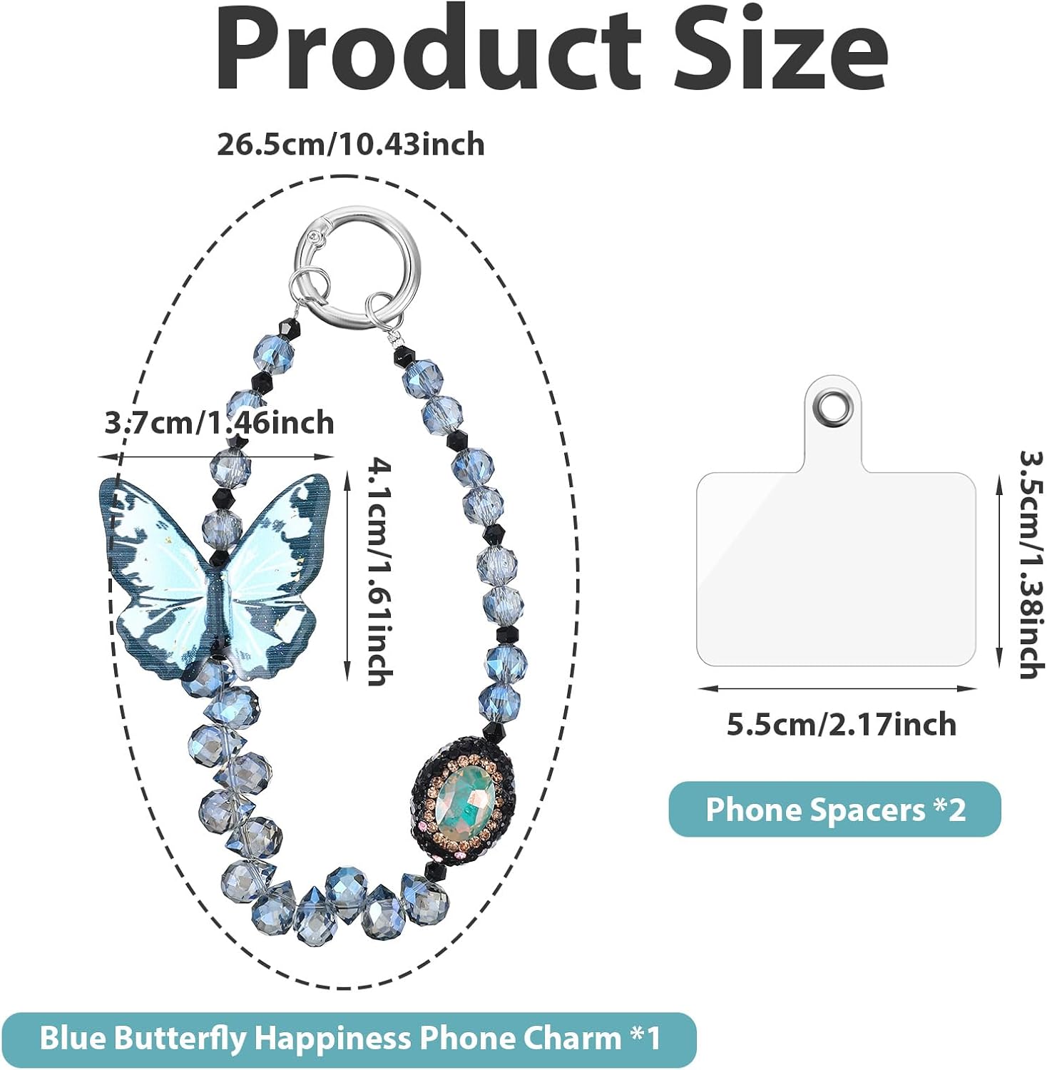 Blue Butterfly Phone Charm Set with 2 Tether Tabs – Elegant, Durable, Hands-Free Lanyard Bag for Phone Camera Pendants Decor - Image 3