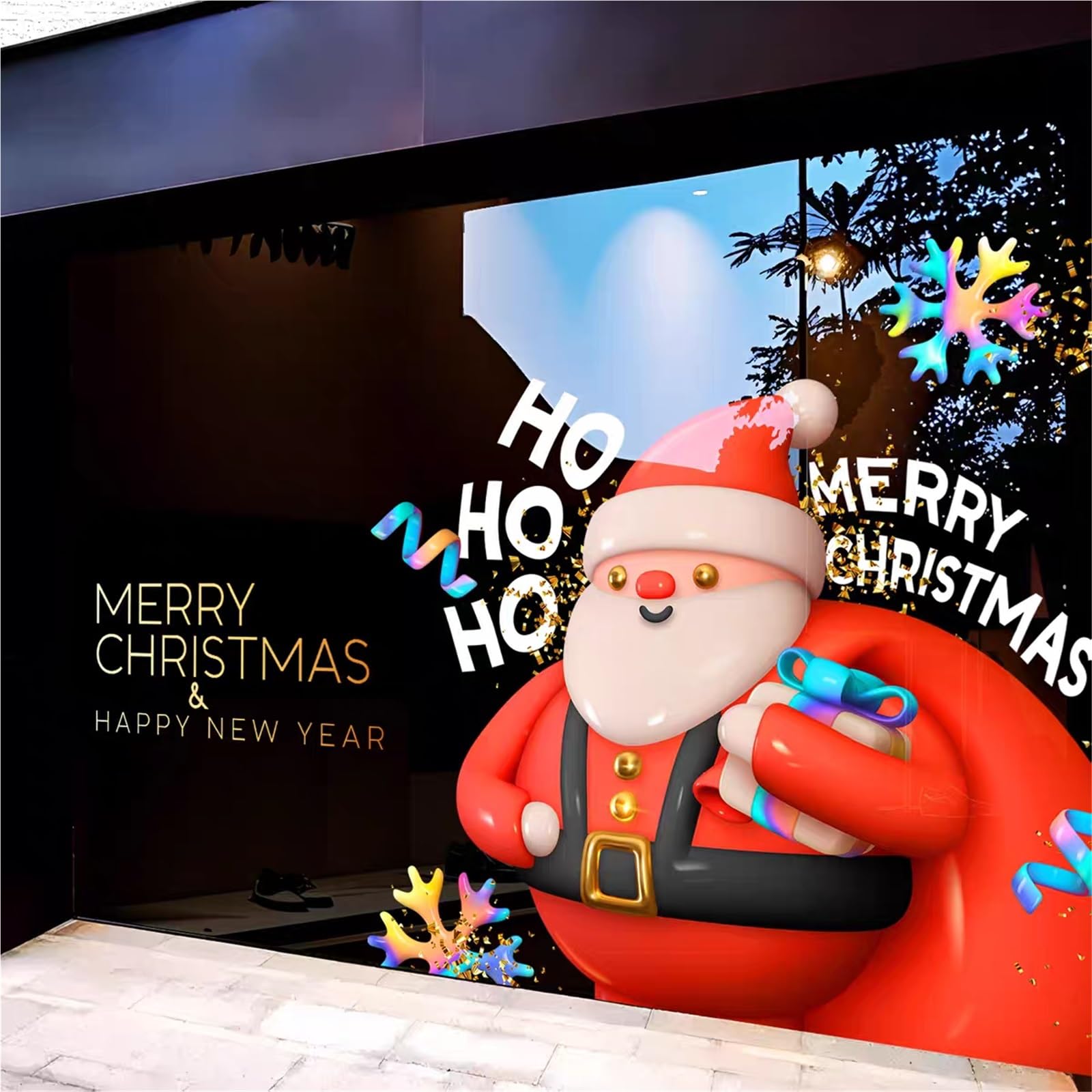 weihnachtsdeko fenster Weihnachtsdekorationen Fensteraufkleber Großer Weihnachtsmann Cling Xmas Fensteraufkleber Ornament DIY Wandtür Dekor selbstklebend(Color2,XXL)