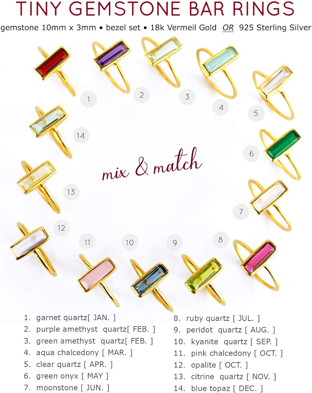 Tiny Gemstone Bar Ring, Geometric Rectangle Birthstone Ring, Tiny Adira Series