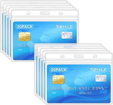 Tipmile 20 Pack Badge Holder Clear Waterproof ID Holder with Resealable Zip 4.1" x 3.3" Horizontal Name Tag Holder for Nurses and Office, Fits ID Card/Credit Card/Student Card