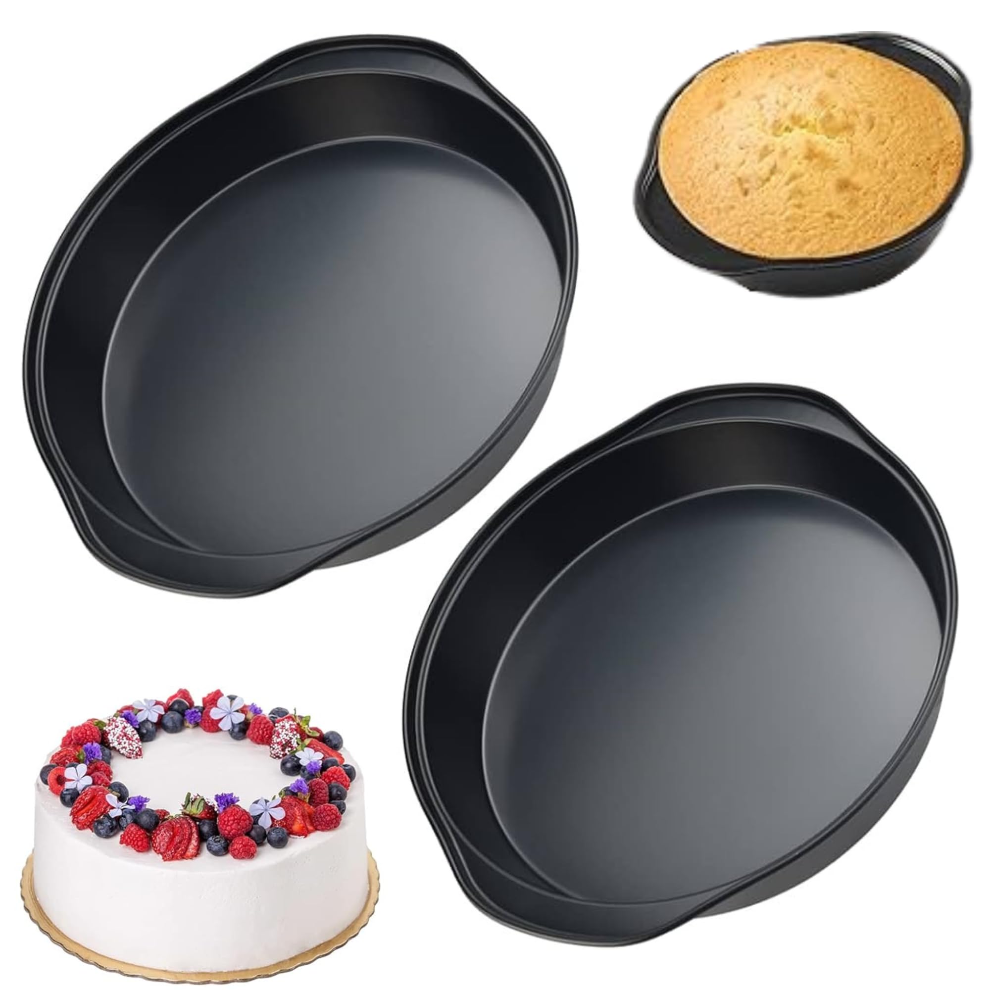 AIBULO2 Pack 8 Inch Cake Tins for Baking | Round Non-Stick Carbon Steel Cake Tin Mould | Heavy-Duty Baking Tins for Oven | Sponge Cake Tins | Durable Bakeware for Home & Kitchen