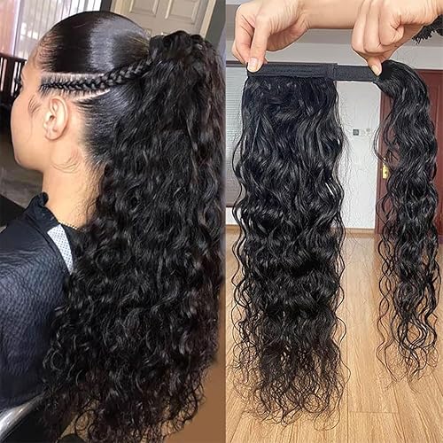 Miniatura 6 de Annora Extensión de cabello humano virgen brasileño con cola de caballo envolvente, cola de caballo para mujeres negras, color negro natural