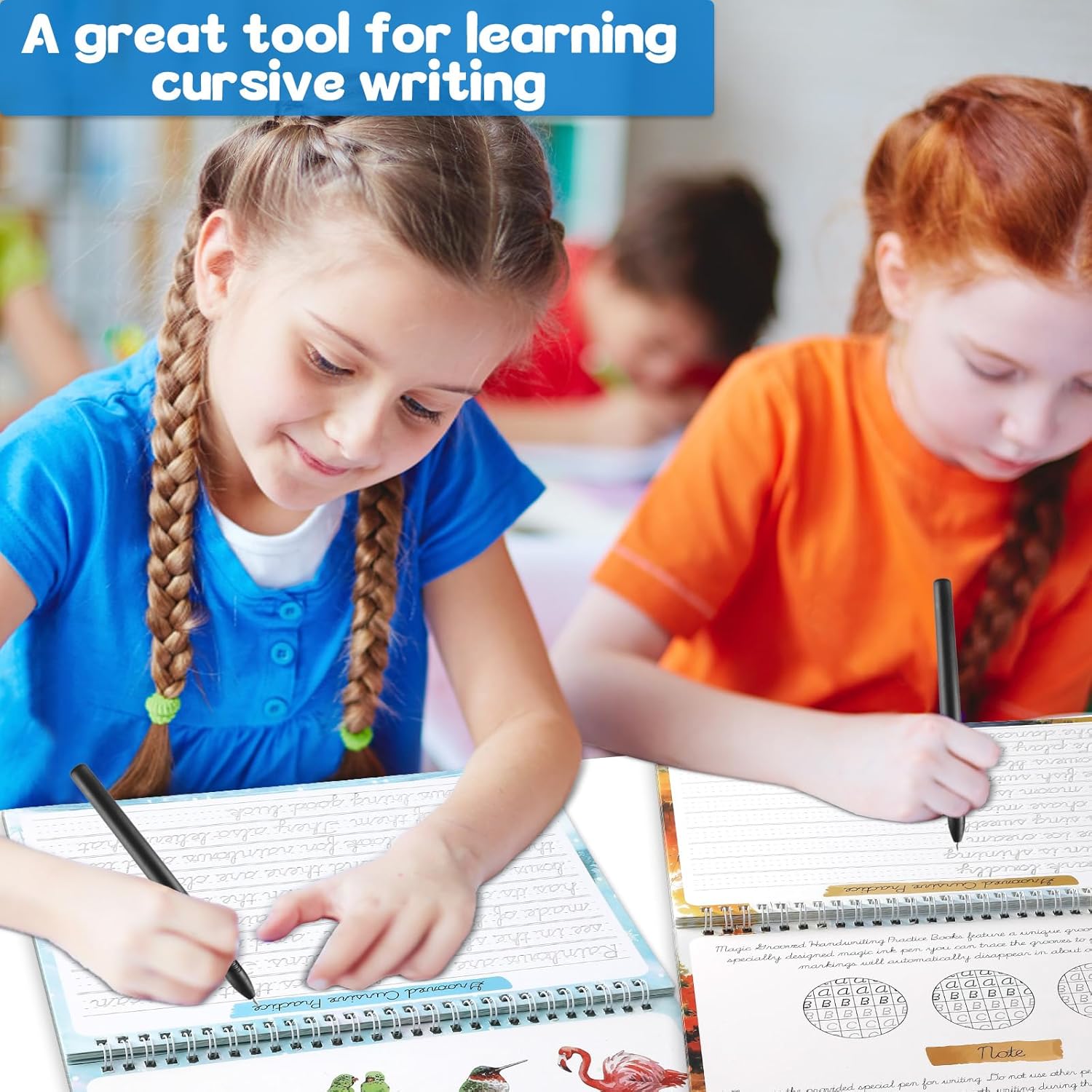 chiazllta 8 Pack Grooved Cursive Handwriting Workbook with Disappearing Ink Pens Magic Grooved Cursive Reusable Handwriting Practice Books Copybooks for Kids Beginners Learning Activities Supplies