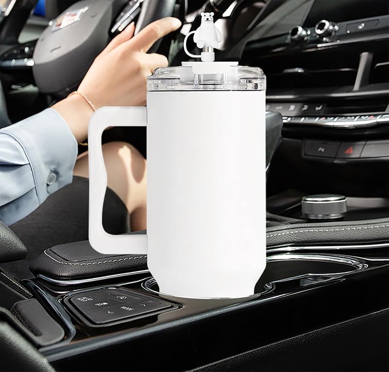 FloweryOcean 1200 ml Termosz Bögre Fogantyúval és Szívószállal - 100% Szivárgásmentes Dupla Falú Vákuumszigetelt Rozsdamentes Acél Pohár Mel