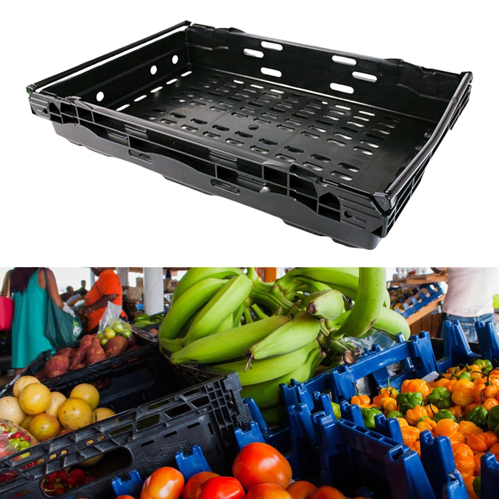 Bothyi Supermarket Vegetable Fruit Basket Rack Storage Tray Case Holder Vented Stackable Display Stand Tray Utility Cargo Organizer