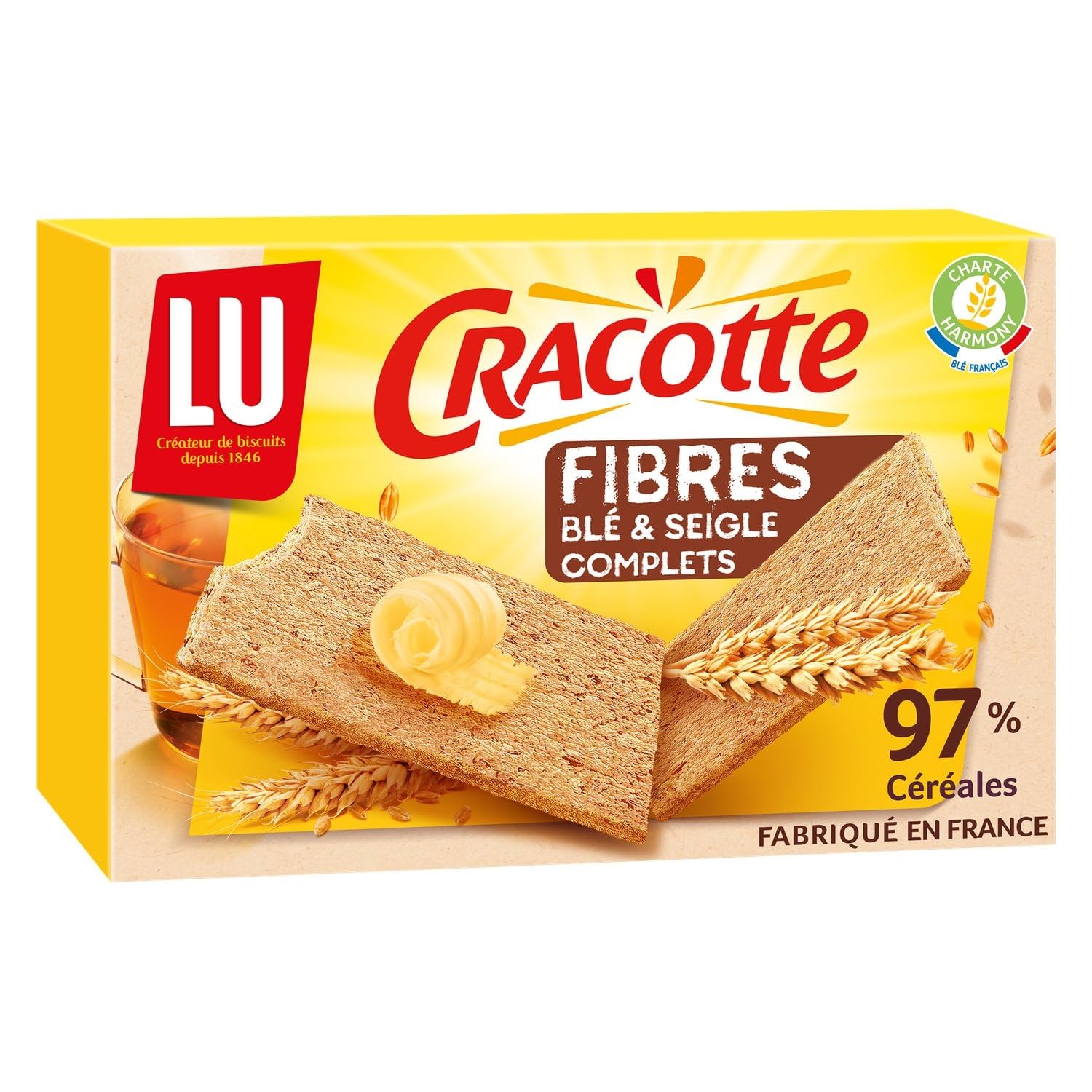 Biscottes Fibres Blé et Seigle Cracotte LU - La boîte de 250 g Lot De 4 - Par Lot