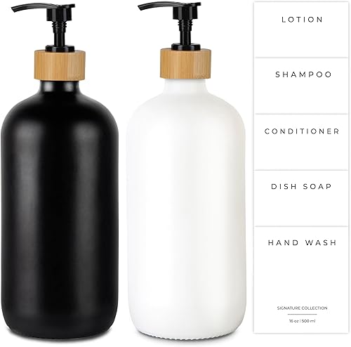 Miniatura 14 de Emerson Essentials Dispensador de jabón para cocina, dispensador de platos para cocina, juego de manos de baño, botellas de vidrio con bomba y 04 –