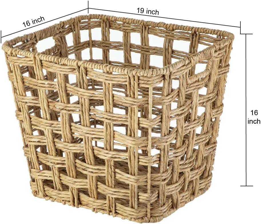 Extra Large Hyacinth Twist Storage Basket with Handles, 19x16x16 Inch Handwoven Wicker Bin for Blankets, Pillows, Farmhouse Decor
