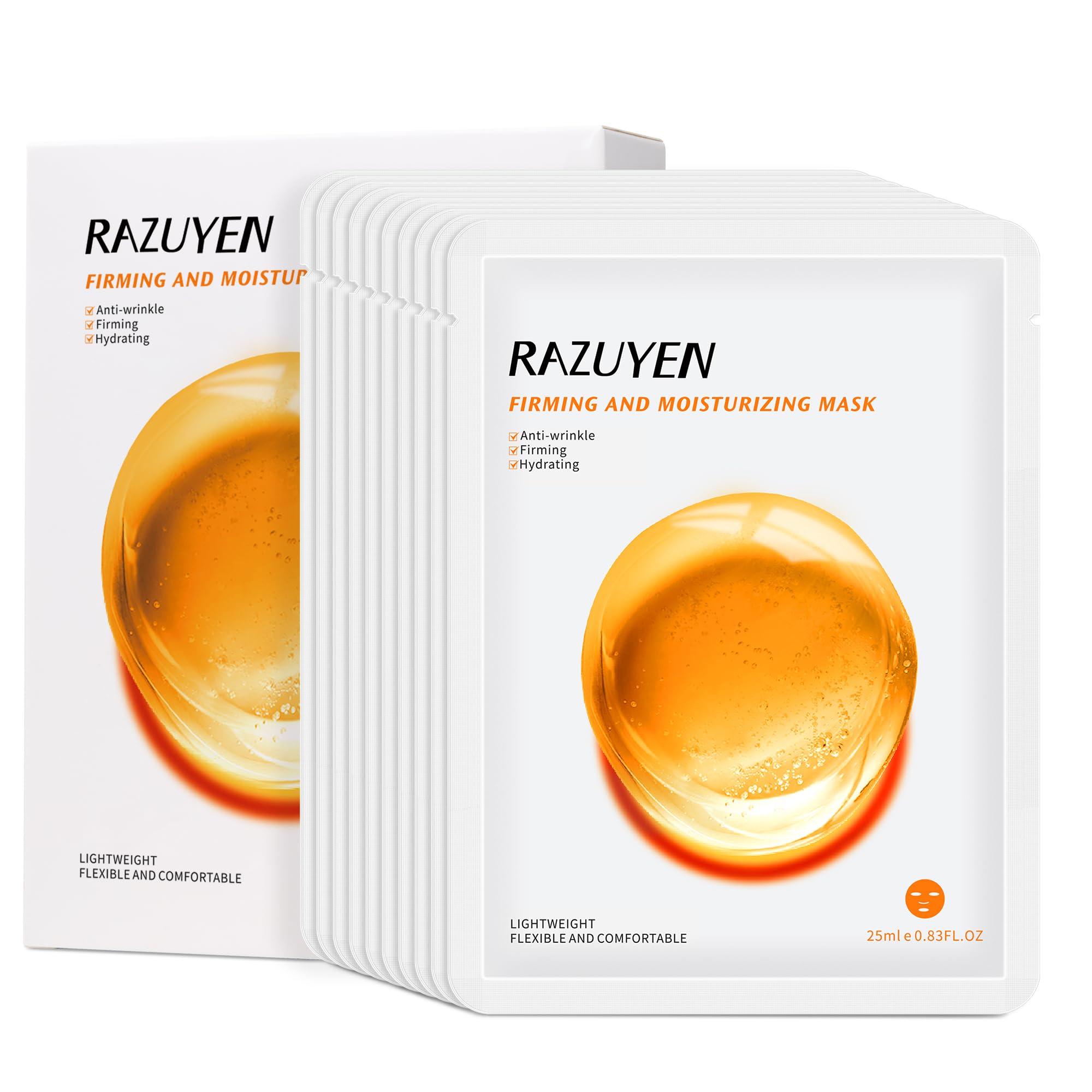 RAZUYEN Maschere Viso Per Fogli (10 Pezzi), Super Idratante e Antirughe, Maschera Per Tutti i Tipi di Pelle, Maschere Viso in Tessuto CON Acido Ialuronico e Peptide Peptide Antirughe Maschere