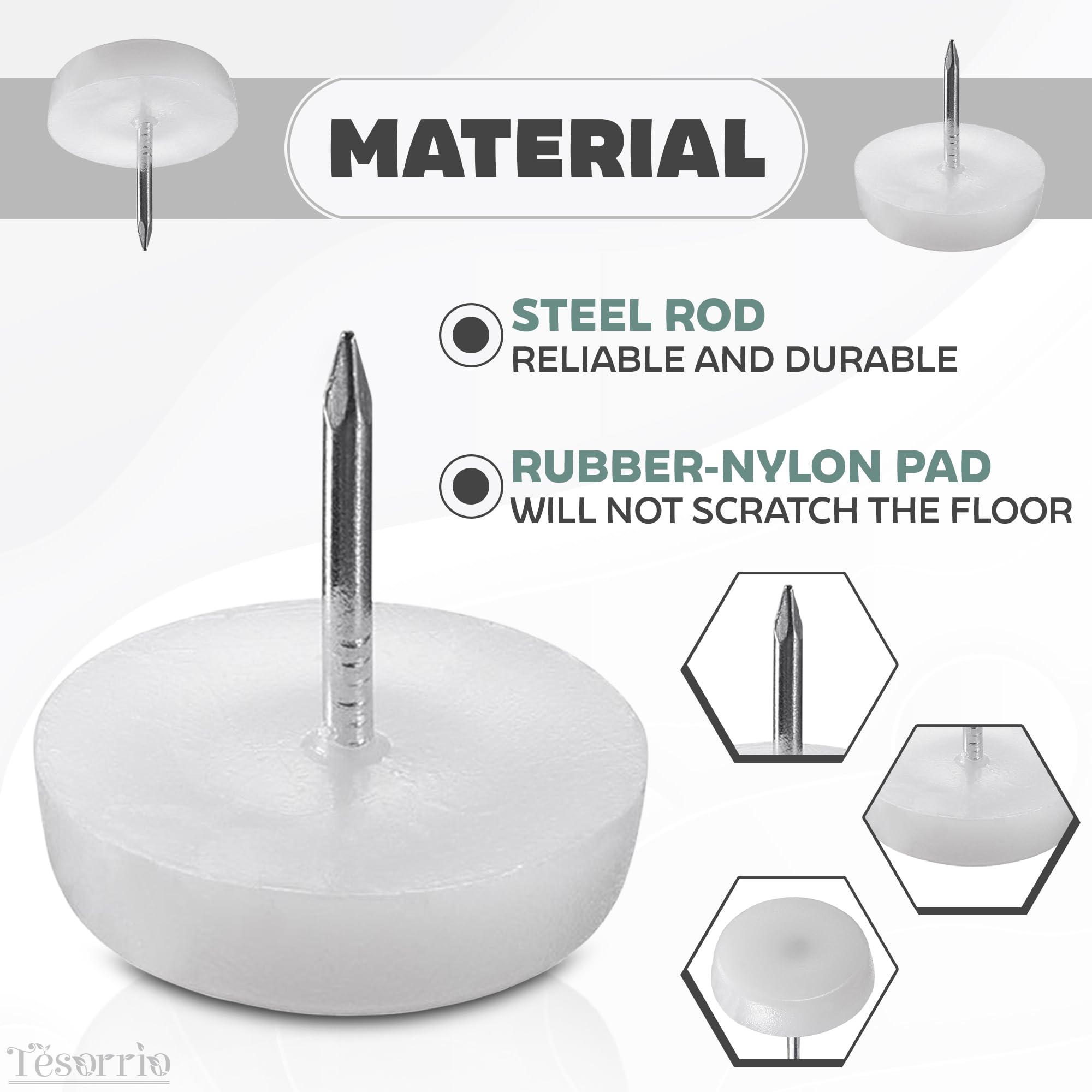 100-Pack Nail-in Chair Leg Protectors - White Nylon Floor Glides For Wood Floors