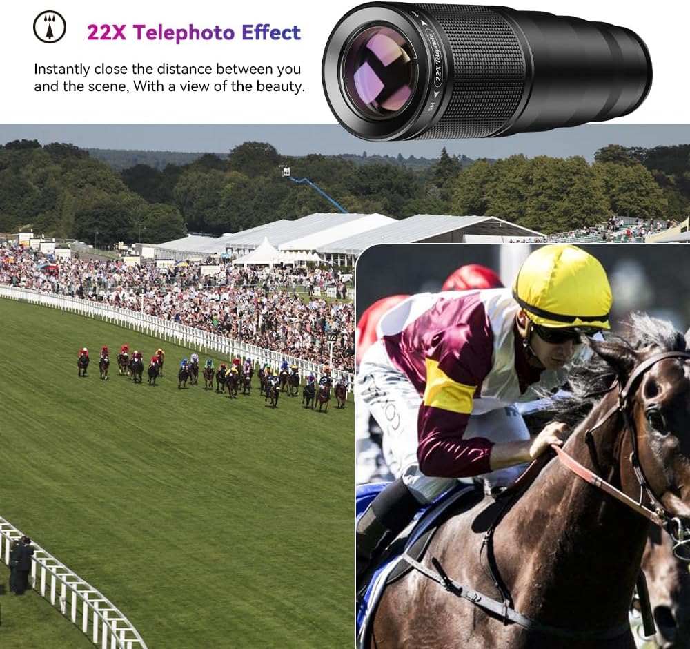 APEXEL 6 in 1 Phone Lens Kit - 22x Telephoto Lens, 205° Fisheye Lens, 120° Wide Angle Lens & 25X Macro Lens(Screwed Together), Compatible with iPhone,Samsung,Pixel