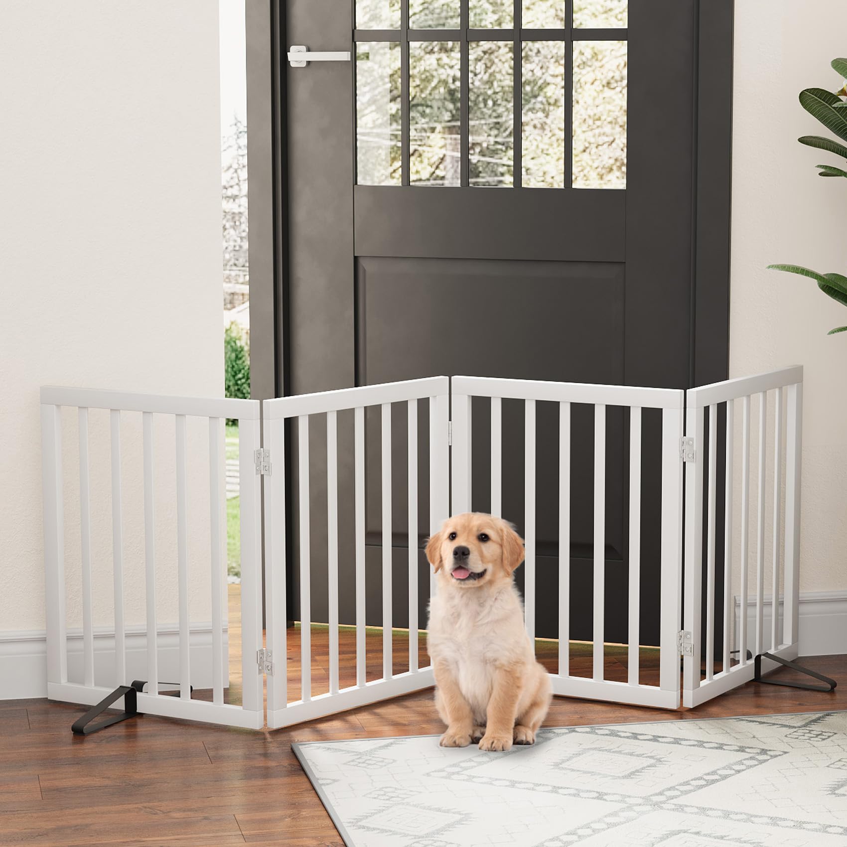 Puerta independiente para perros, puertas plegables de bambú para mascotas, para puertas, pasillo, dormitorio, puerta retráctil para perros pequeños y medianos, puerta para cachorros con pies de