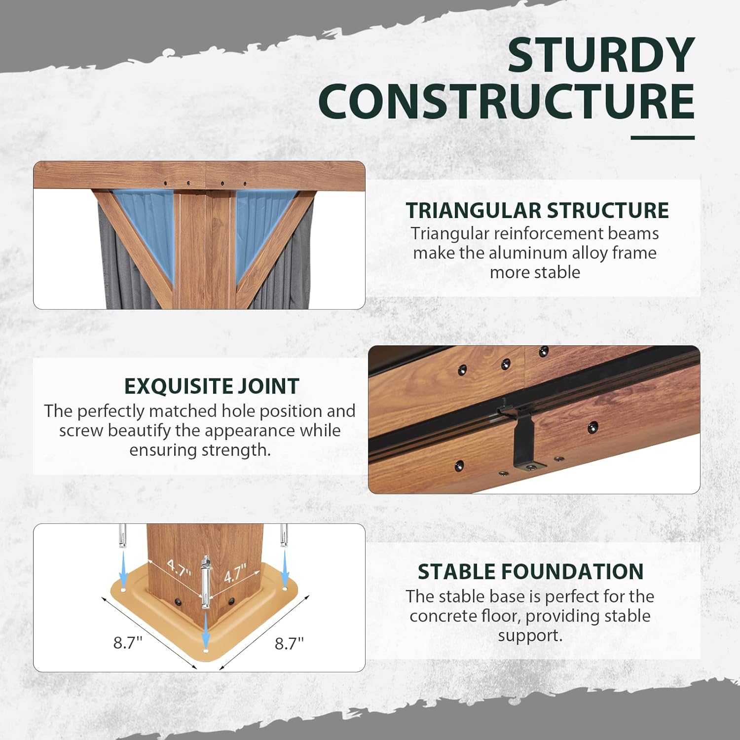 YOLENY 12'x16' Hardtop Gazebo, Galvanized Steel Double Roof with Wood-Looking Aluminum Frame, Outdoor Permanent Metal Pavilion with Curtains and Nettings for Patio, Backyard and Deck