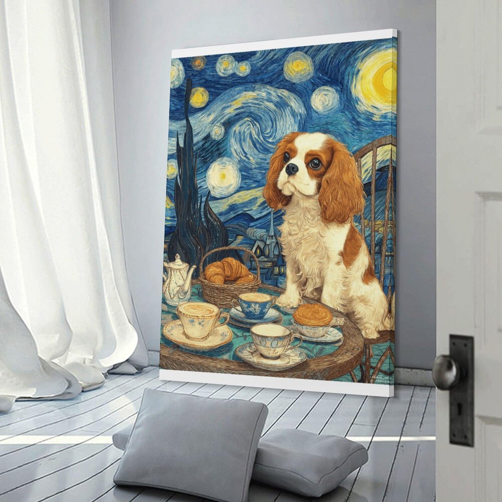 Junmoney Cavalier King Charles Spaniel Art Print Canvas Wall Decor, 20x30inch(50x75cm), for Apartment Walls, Studios Or Work Areas, Decorative Canvas Decor for Home Updates