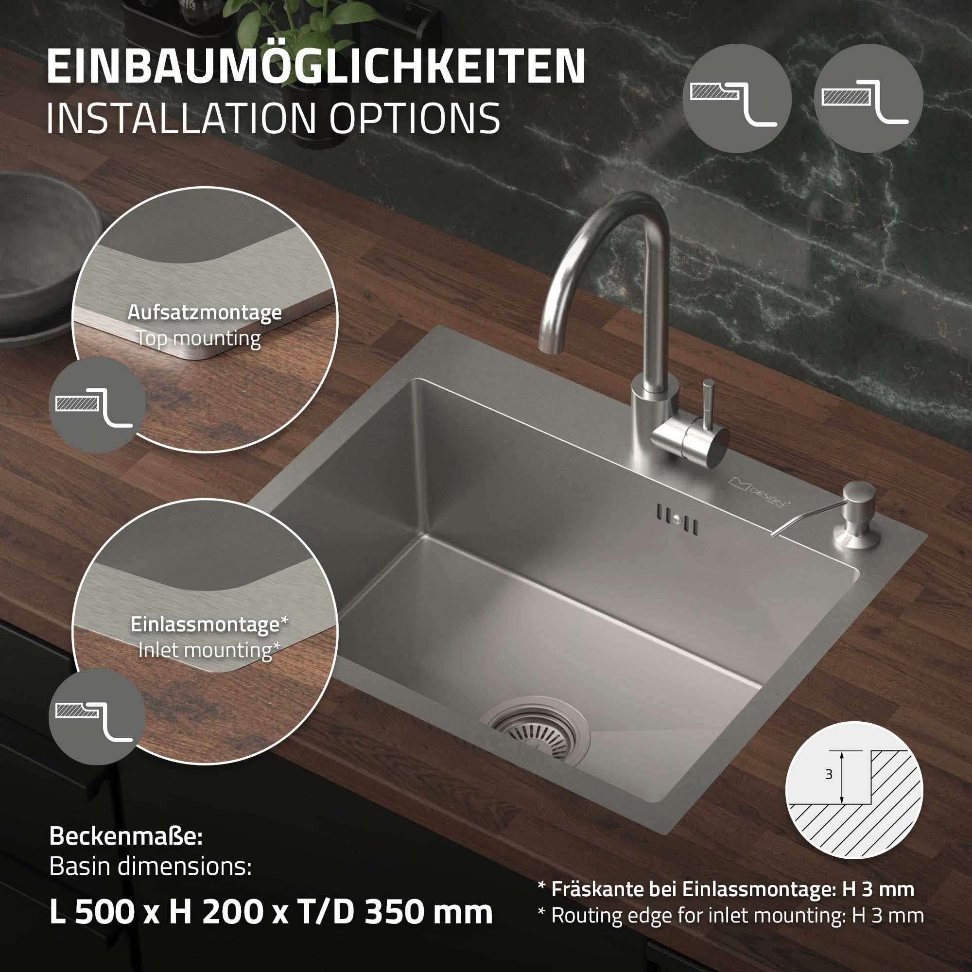 ML-Design Spülbecken Edelstahl 55x45 cm, Küchenspüle Rechteckig, Einbauspüle mit Ab- und Überlaufgarnitur