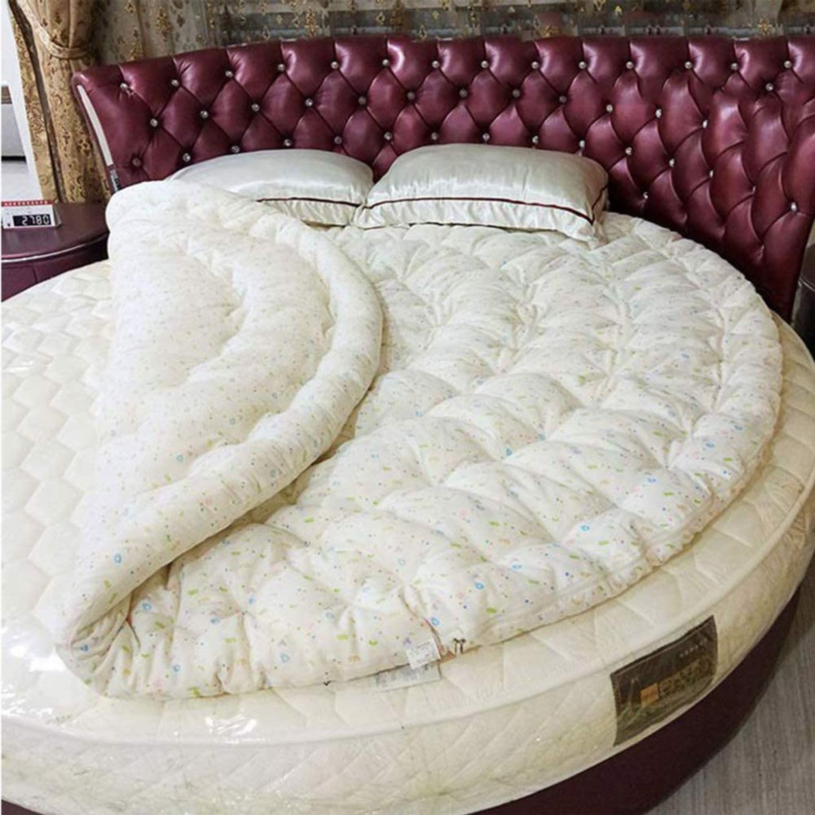 Genérico Cubrecolchón Redondo Suave y Esponjoso - Almohadilla de Confort Acolchada con Relleno de algodón 100% Grueso para un sueño Saludable - Extraíble y Reversible,5kg,D180cm(71inch)