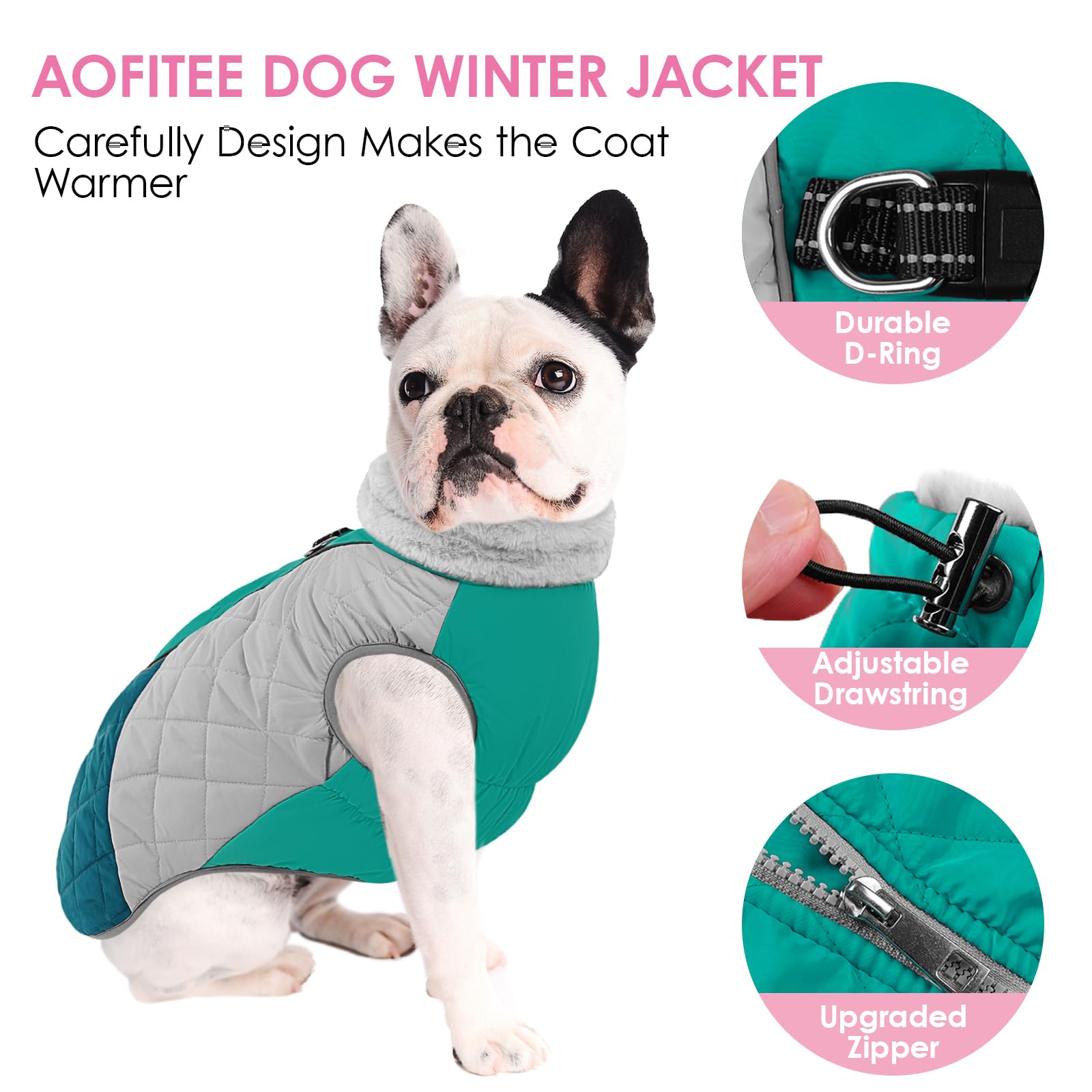 AOFITEE Cappotto per cani, caldo cappotto invernale per cani, a collo alto, riflettente, in pile, con imbracatura integrata