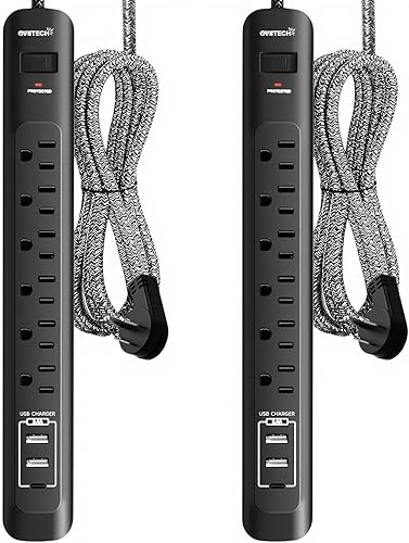 Miniatura 11 de Paquete de 2 protectores de sobretensiones de regleta de alimentación – Cable de extensión de 5 pies con 6 salidas con 3 puertos USB
