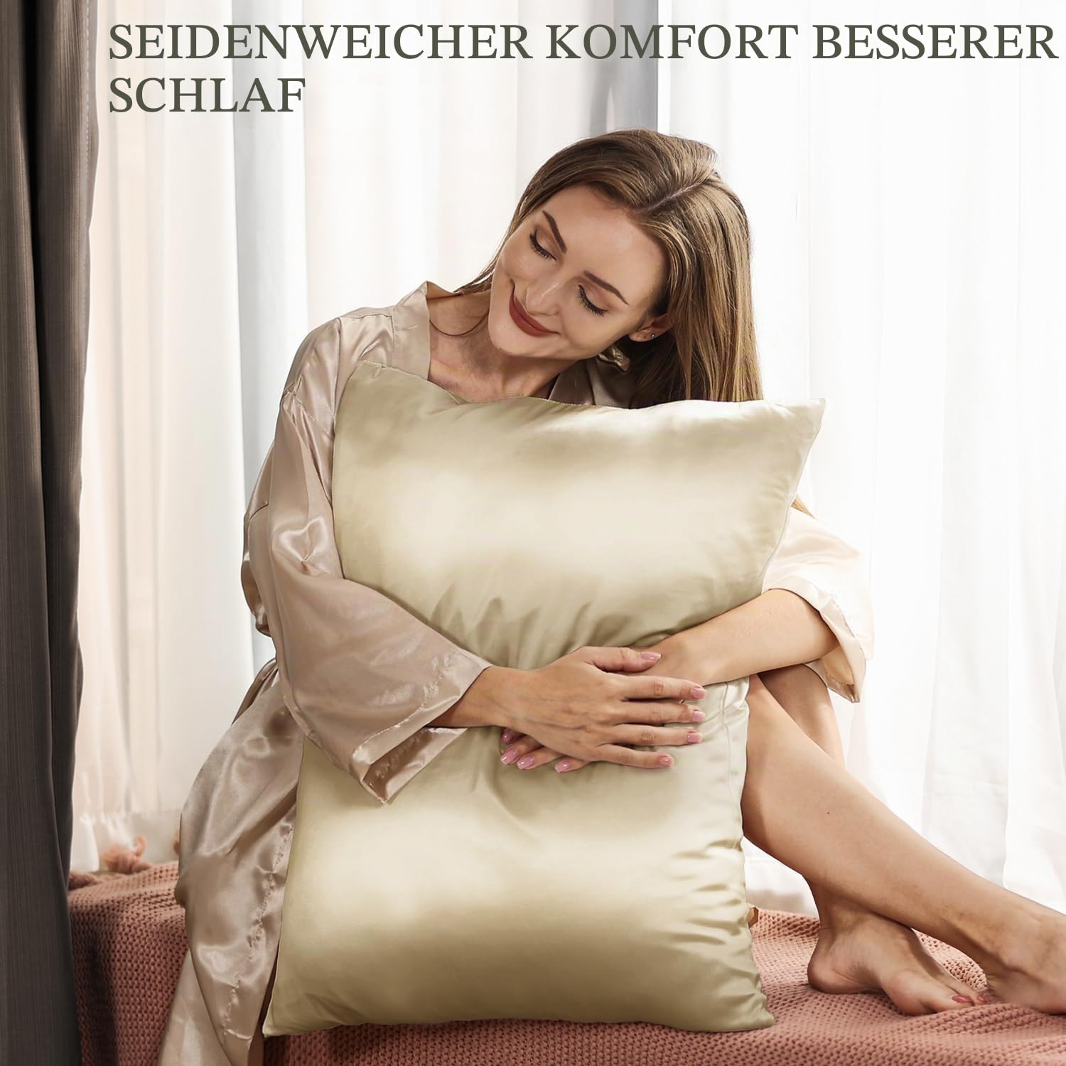 Adubor 100% Seidenkissenbezug 40x80cm für Haar und Haut, mit verstecktem Reißverschluss, beide Seiten, 23 Momme Seide, Fadenzahl 900 (Taupe, 2 Stück)