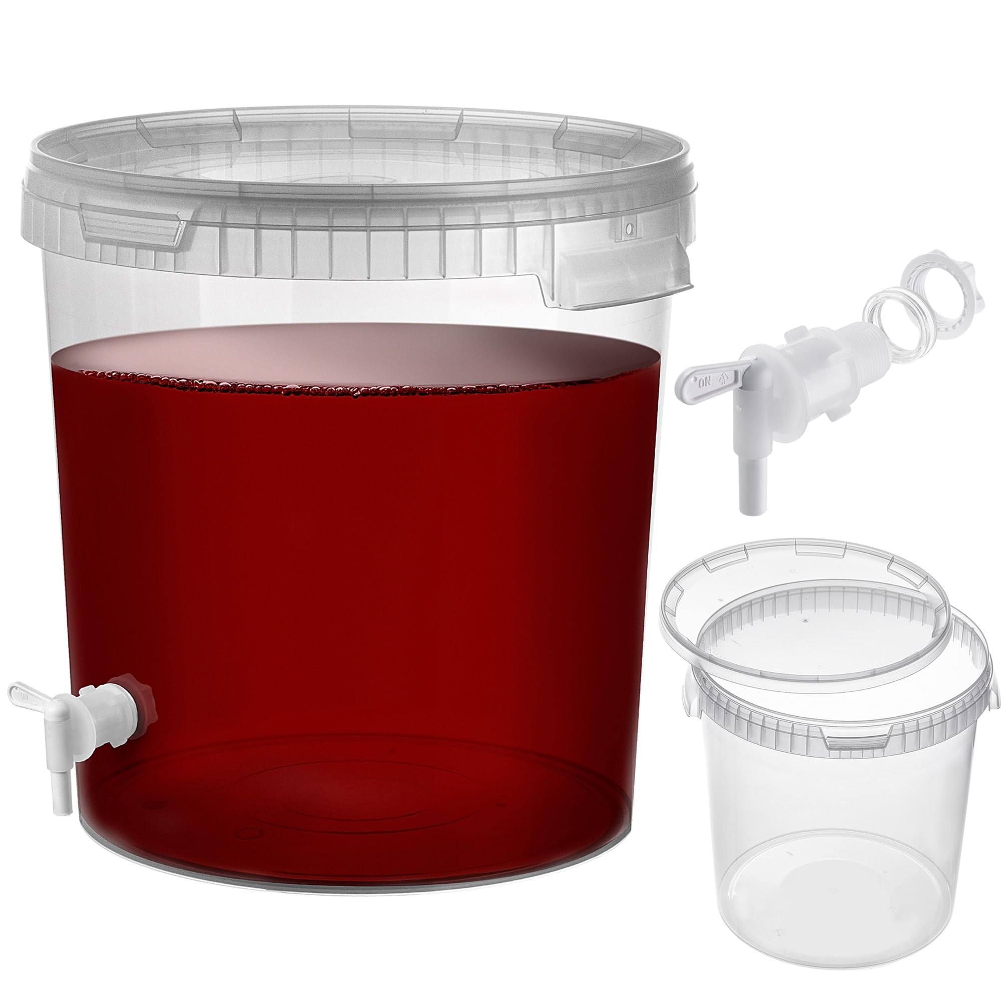 KADAX Set di secchi per fermentazione 33L con rubinetto di scarico, contenitori per fermentazione in plastica con rubinetto di scarico per la produzione di vino, rubinetto di scarico con guarnizione e