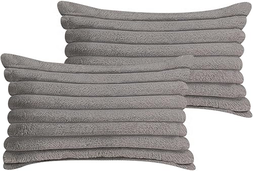 Miniatura 72 de Juego de 2 fundas de almohada de 18 x 18 pulgadas, fundas decorativas de piel sintética para cama, funda de almohada suave y esponjosa con respaldo