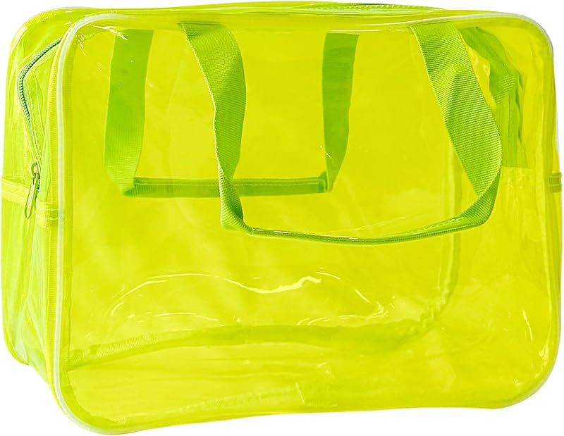 Necessaire transparente TotePrint em PVC amarelo com zíper e alça