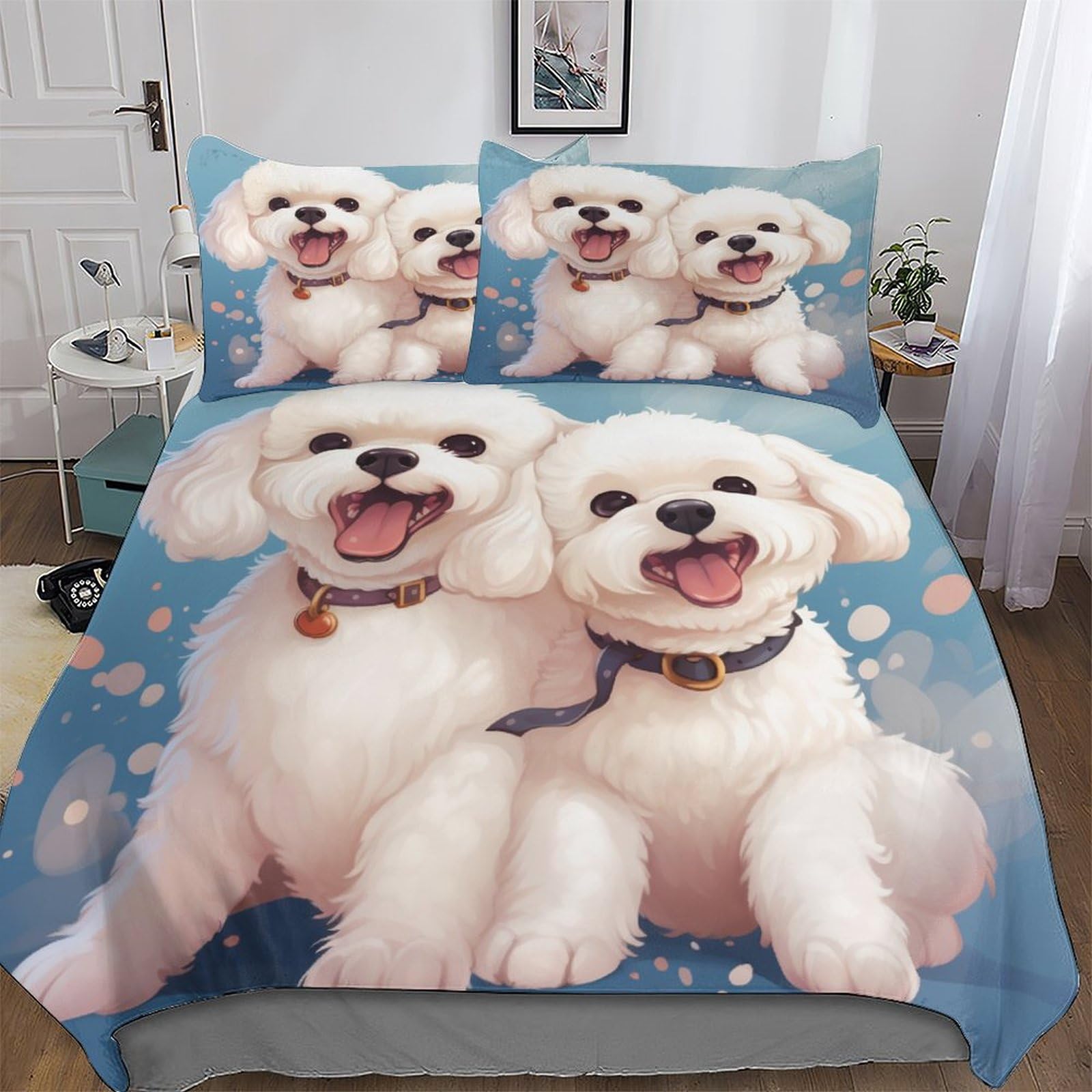 Housse de couette coton doux Bichon Frisé pour un sommeil apaisé enfant