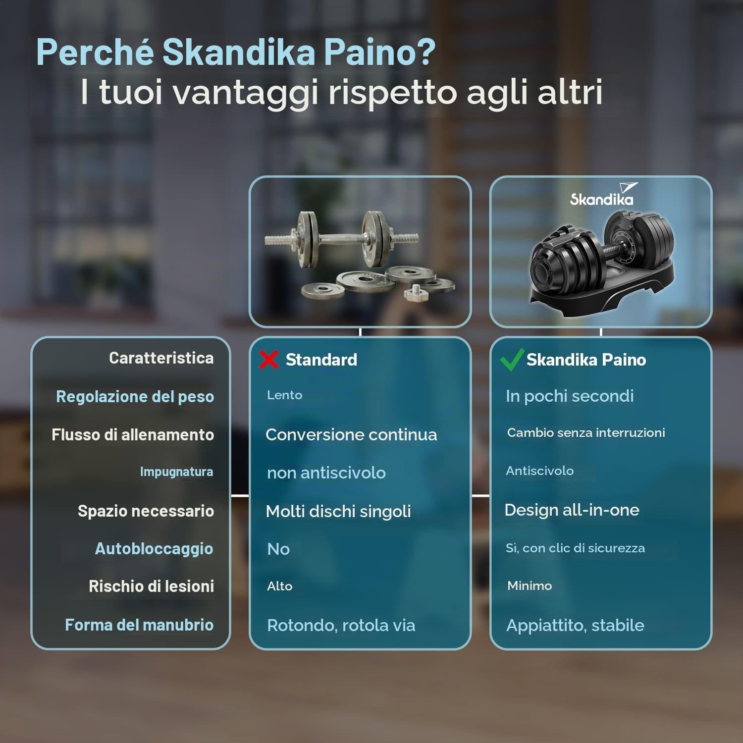 Skandika Hanteln Paino | Manubrio regolabile, set di manubri, pesi da 1,5 a 24 kg, set da 2 manubri, kettlebell, set di pesi, dumbbells, dischi pesi