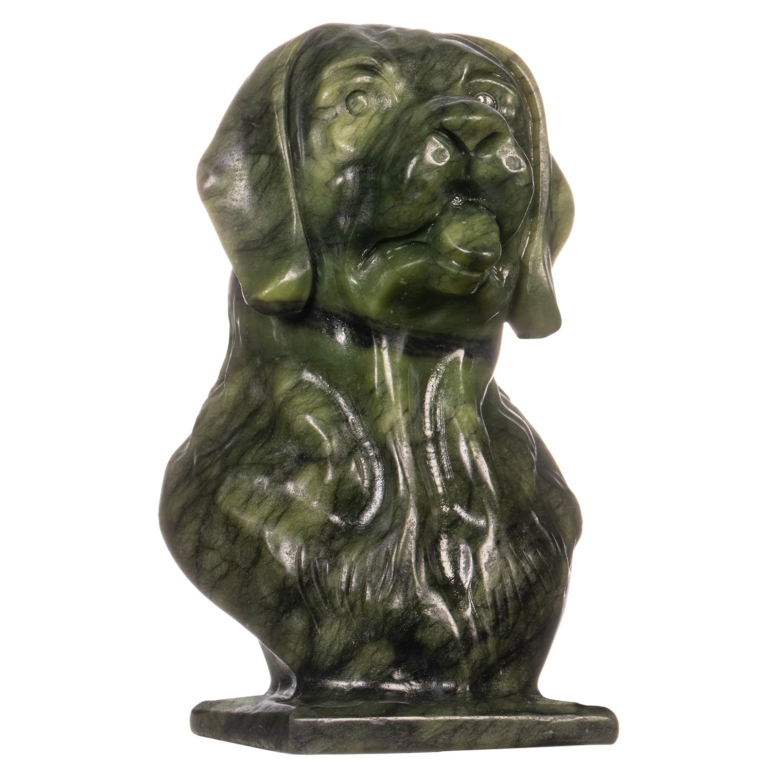 mookaitedecor Hand Carved Natural Green Jade Crystal Stone Dog Figurine Sculpture Animal Ornament for Home Crystal Dog Bust Art Statue Novelty Gift for Dog Lover Collectible Figurine Green Room Decor