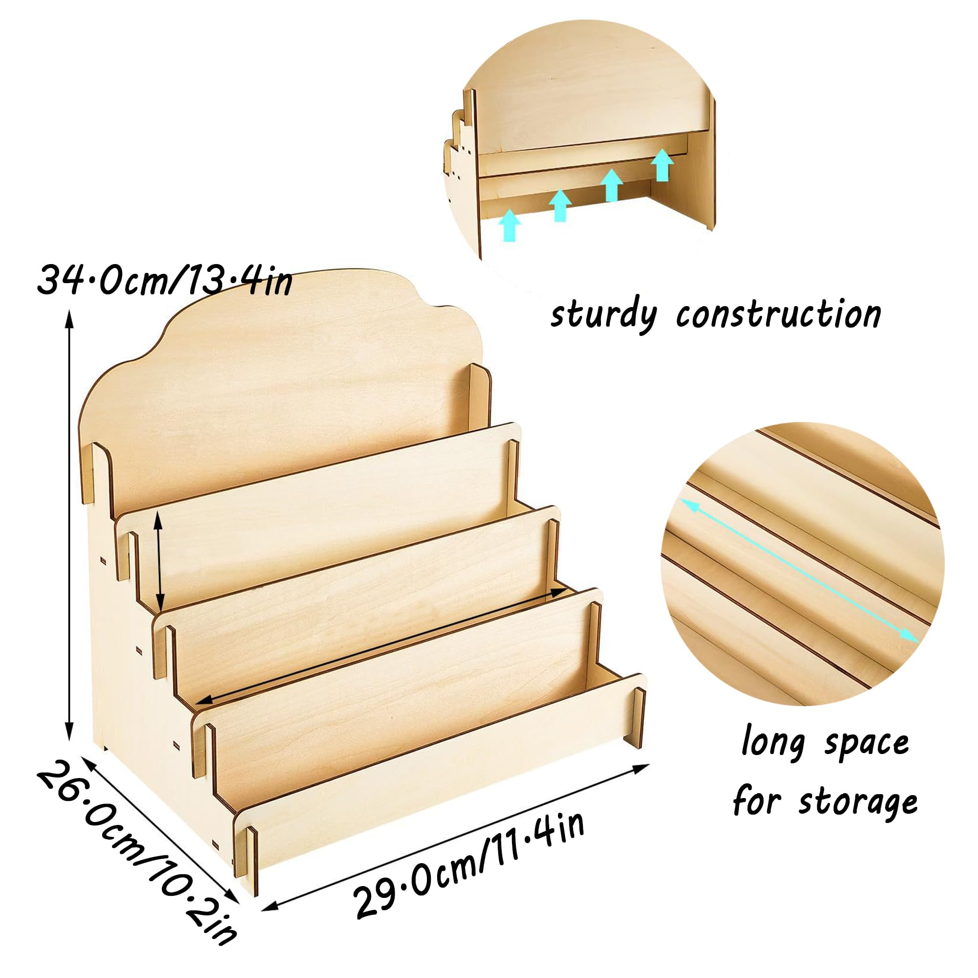 Espositore per biglietti di auguri a 4 ripiani, in legno, per cartoline, adesivi, biglietti regalo per vacanze (colore legno)