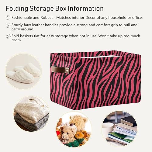 Miniatura 6 de Pink Zebra Print Pattern storage bins basket with Handles, toy storage, toy storage organizer, toy basket 14.2x10.2x8.3 IN