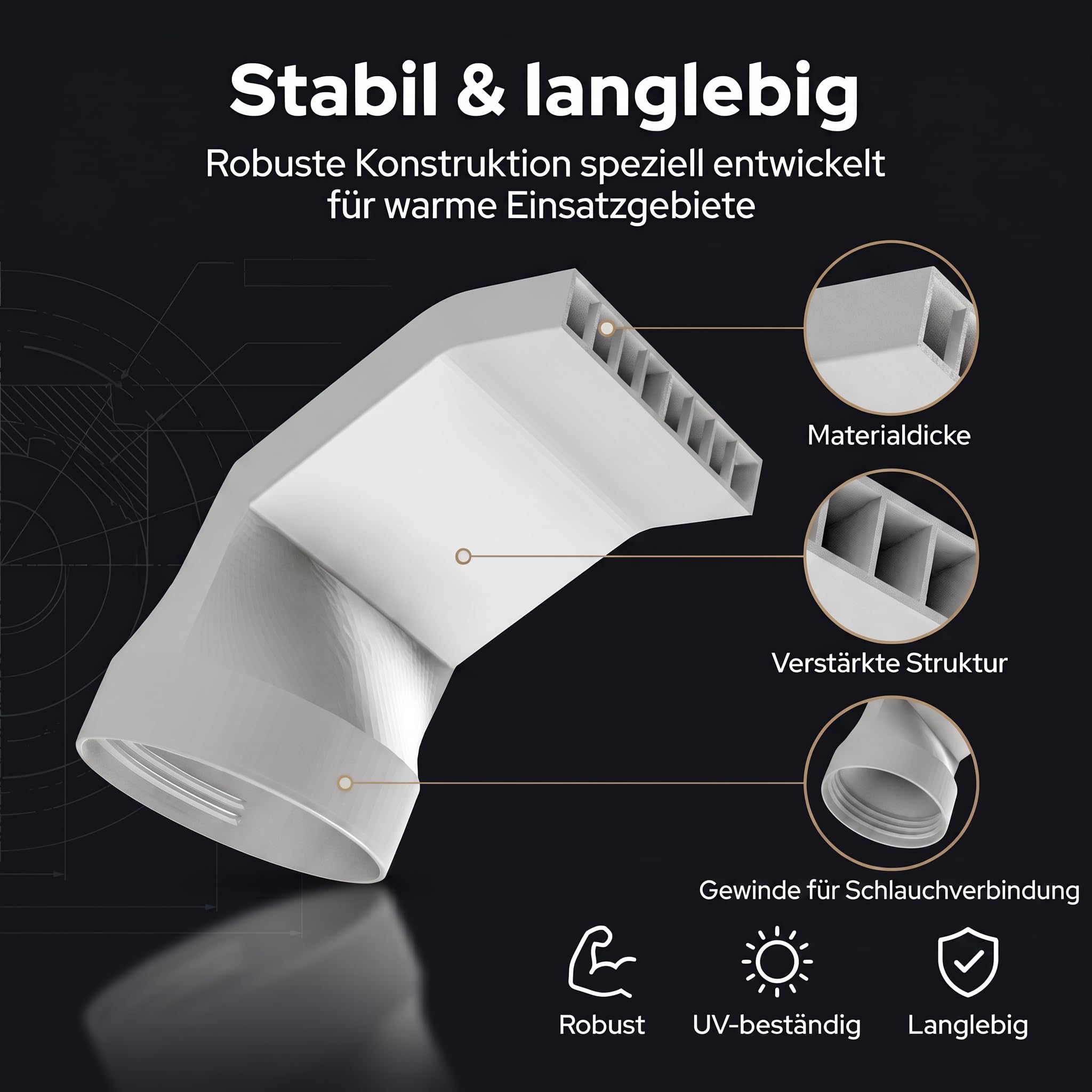 Klimaanlage Abluftschlauch Adapter 150 mm (DN150) für mobile Klimageräte – Fensteradapter für Kippfenster, Dachfenster & Schwingfenster – Passend für VEKA, Schüco, Rehau, VELUX & ROTO | R-Satz Shop