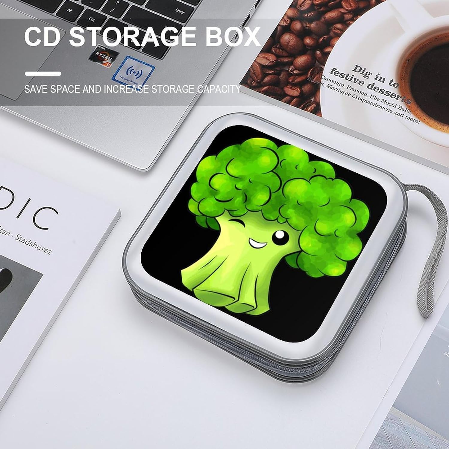 Funny Cartoon Broccoli CD Cases DVD Holder Storage Box Plastic Protection Case for Car Home Office Travel image 4
