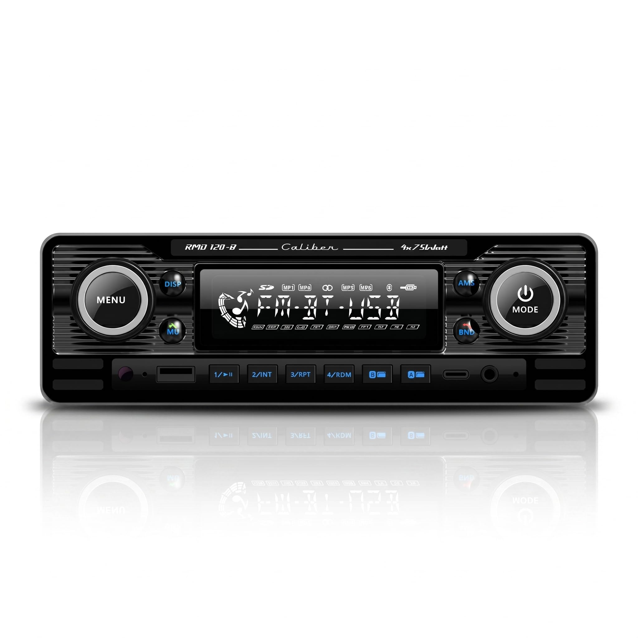 Caliber Autoradio Bluetooth - RMD120-B - Autoradio Voiture USB - Auto Radio FM - 1 DIN - Radio Vintage Design - Chrome
