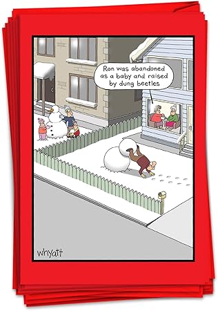 Amazon 箱セット 12枚入り ダングビートル 面白いクリスマスカード 雪だるまを転がす 封筒付き C7094xsg B12x1 グリーティングカード 文房具 オフィス用品