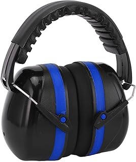 Sound Blocking Earmuffs, Size Adjustable ABS Shell Folding Earmuffs Hearing Protection Soft Fine Workmanship for Shooting (Black Blue)