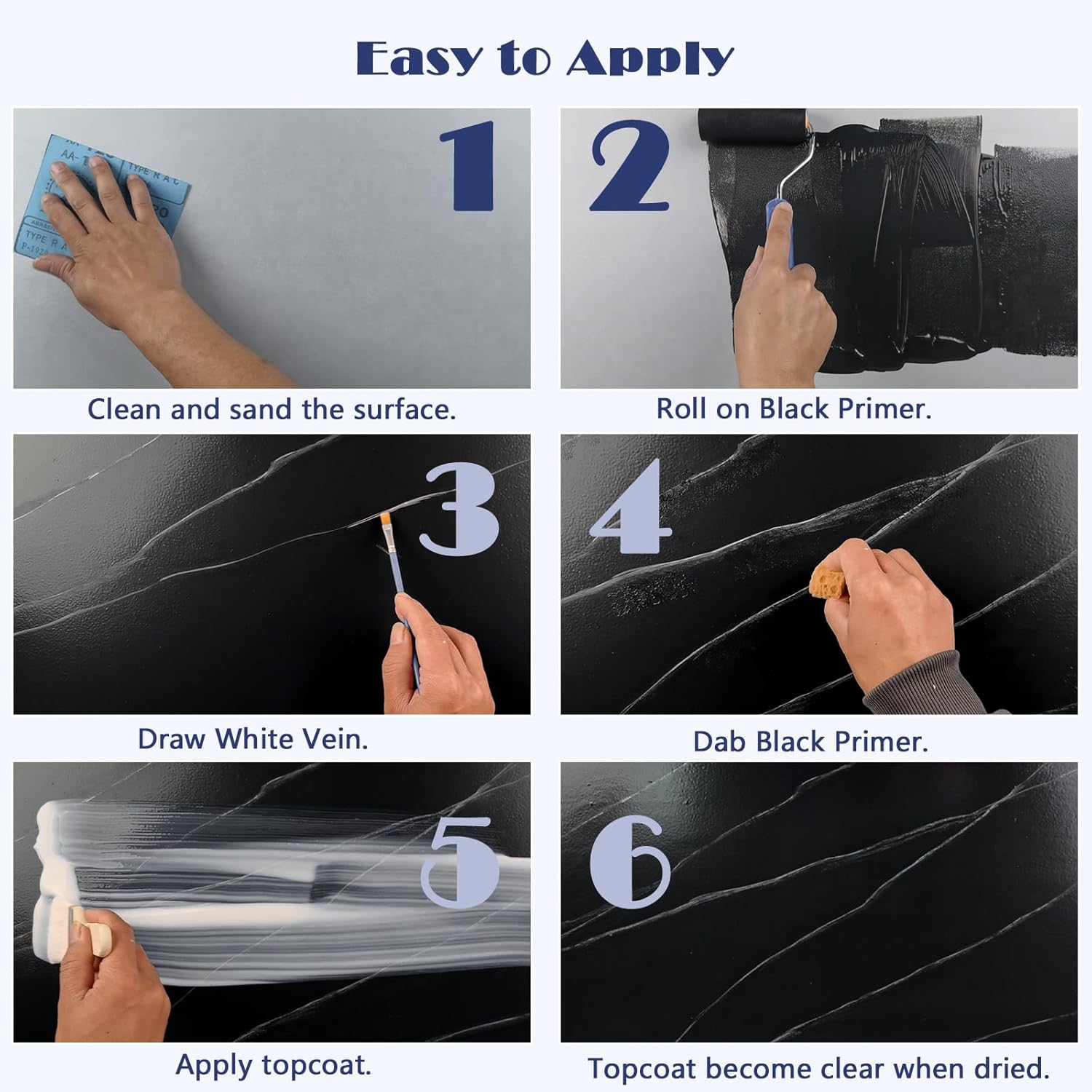 NADAMOO Black Marble Countertop Paint Kit for Kitchen Bathroom, Counter Top Refinishing Kit Cover Up to 35 SQ. FT.