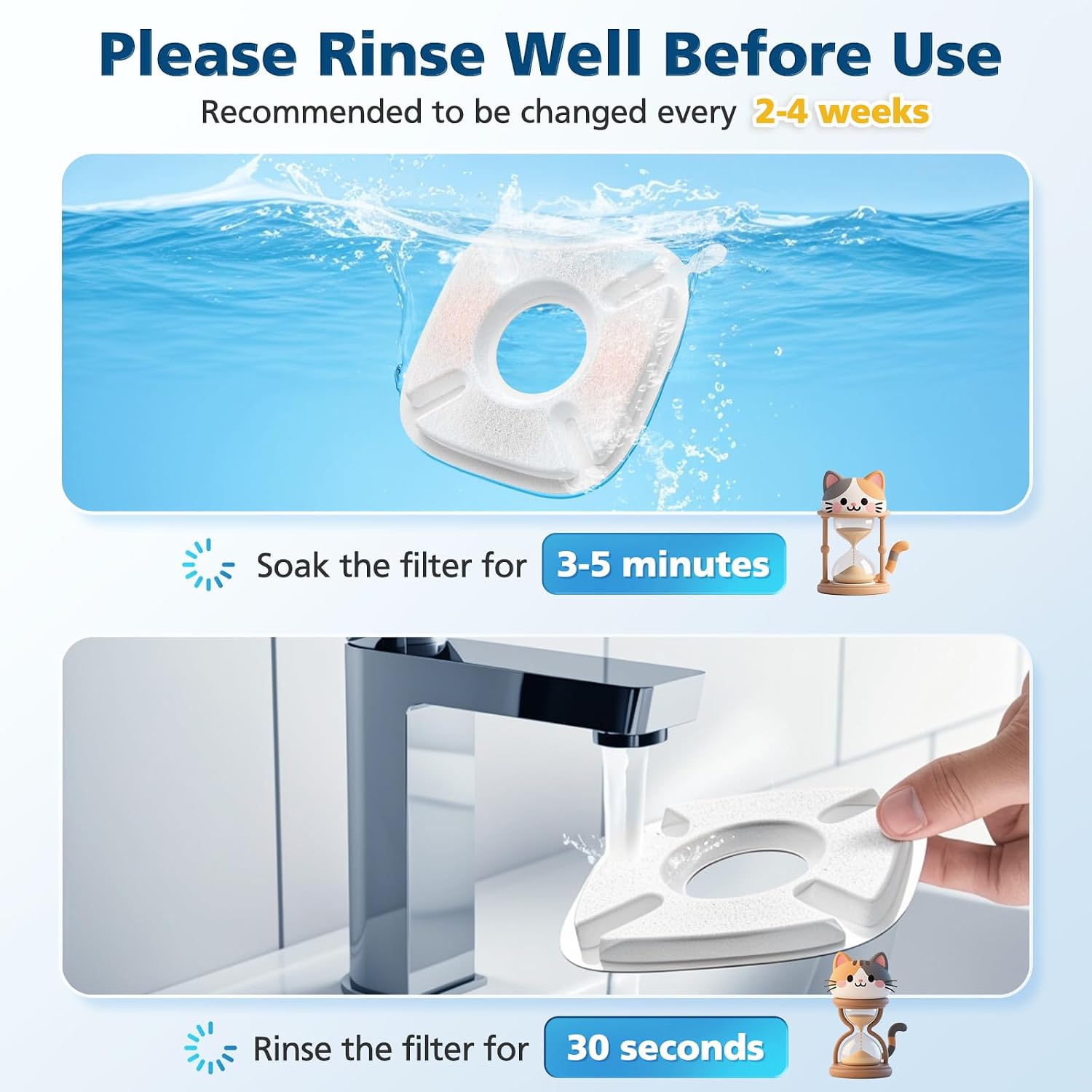 32 Pcs Cat Water Fountain Filters for Veken 95oz 67oz 135oz Pet Fountain | Dog Water Fountain Automatic Dog Water Dispenser 16 Pcs Pet Fountain Filter Replacement & 16 Pcs Pre-Filter Sponges