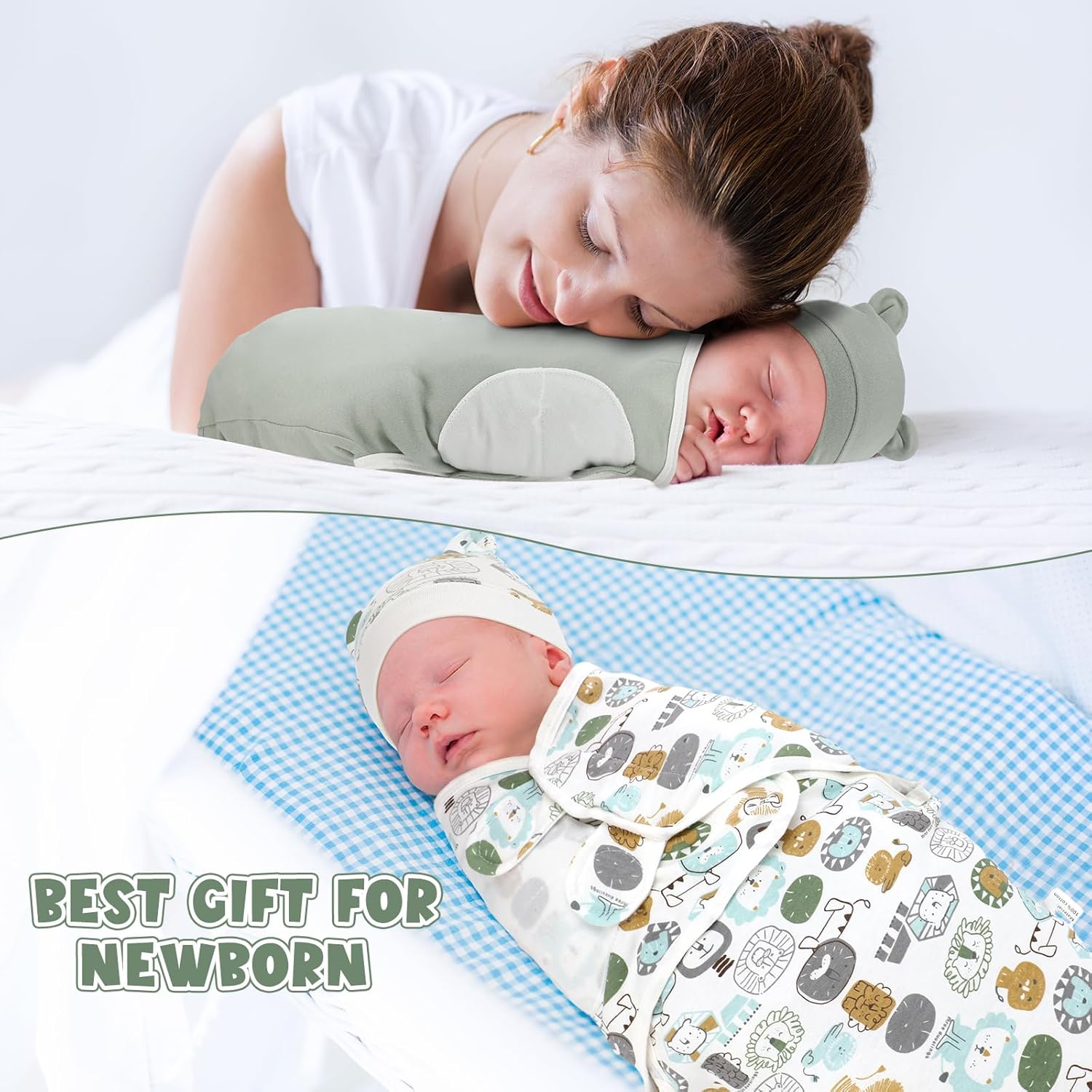 VitalCozy 6 Pack Preemie Swaddle Blanket Wrap with Hat Set Cotton Baby Swaddle Wrap Hat Set for Preemie Newborn Boys Girls (Neutral Series,for 3-7 Lbs) - Image 5