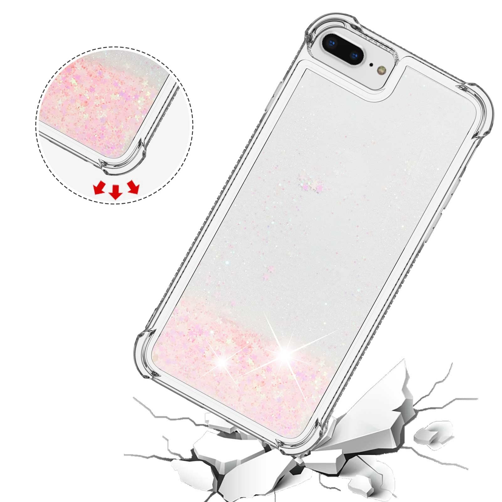 Compatible with iPhone 6s Plus Case Liquid Glitter, Bling Sparkle Flowing Waterfall Liquid Back Cover Rubber Protection Case Glitter Phone Case Scratch Compatible with iPhone 6s Plus/7 Plus/8 Plus