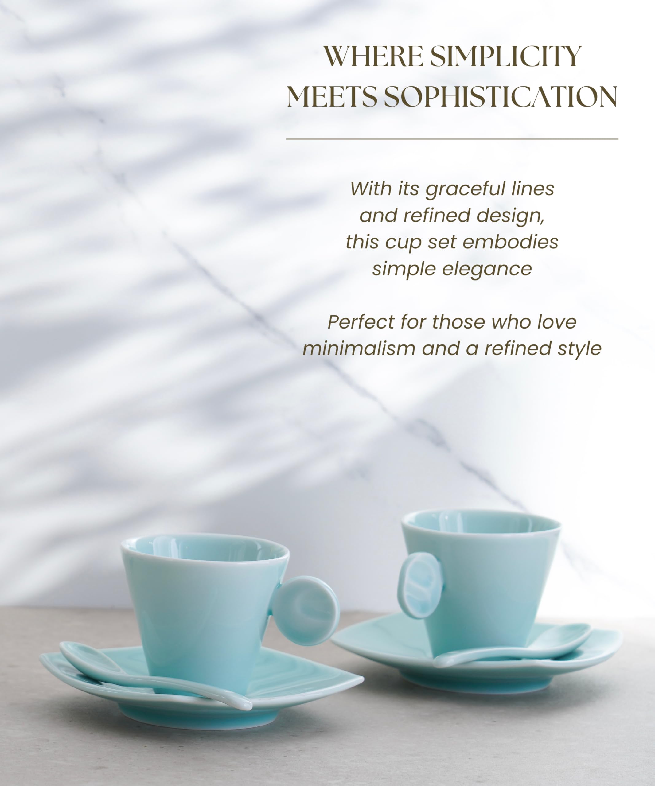 Selected - Juego de tazas de café de porcelana de 2 a 5 onzas, taza de café expreso, demitasse, taza de té con platillo y cuchara, apta para microondas y lavavajillas, estilo moderno y clásico,