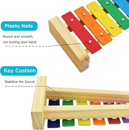 Miniatura 2 de MUSICUBE Xilófono para niños, xilófono de madera con mazos, instrumento de música Orff para educación preescolar, kit de percusión para bebés,
