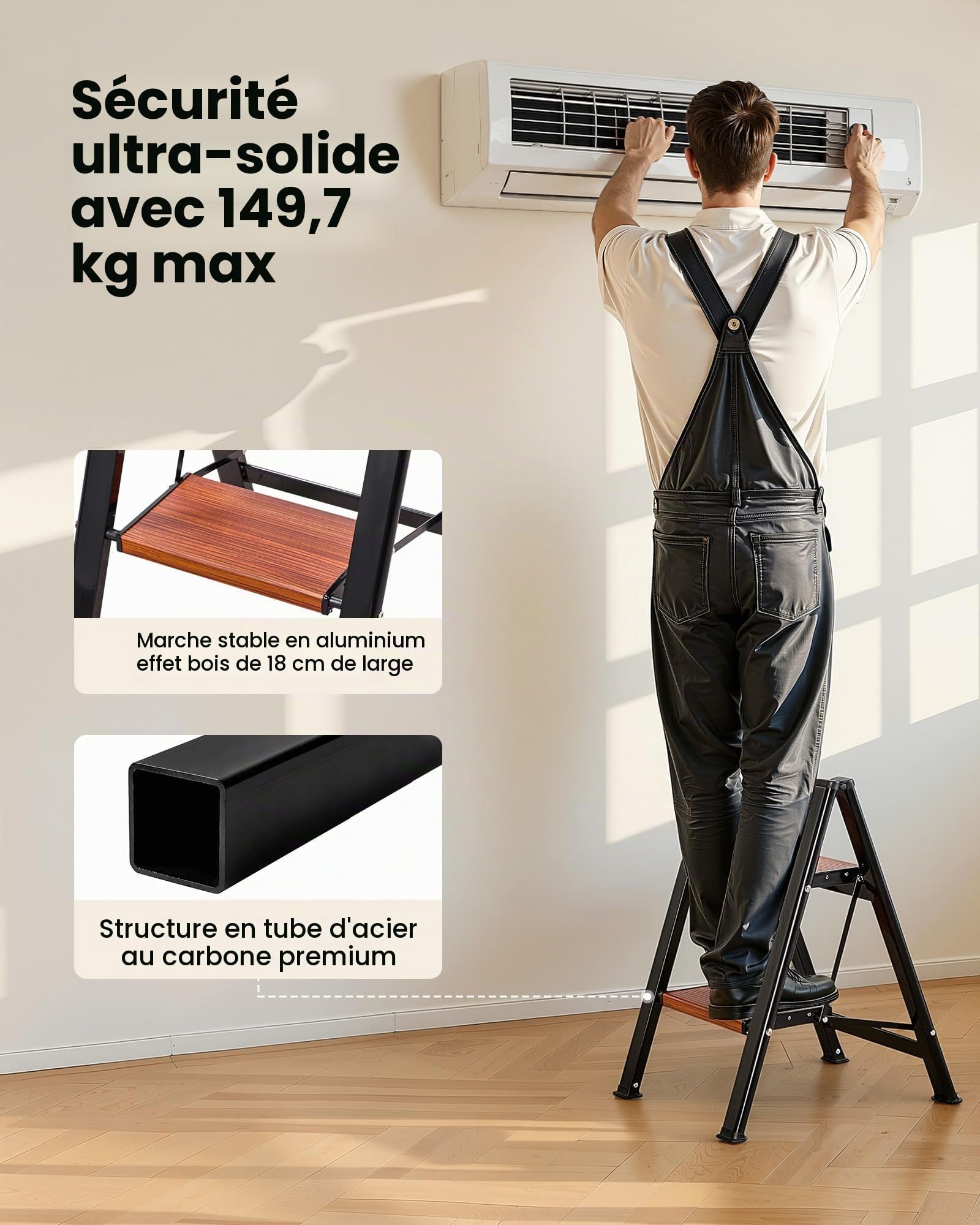 VEVOR Escabeau Pliant 2 Marches Marchepied Pliable Charge 150 kg Échelle Domestique Portable Compacte pour Cuisine, Bureau, Travaux Ménagers, Bricolage, Réparations, avec Larges Marches Antidérapantes