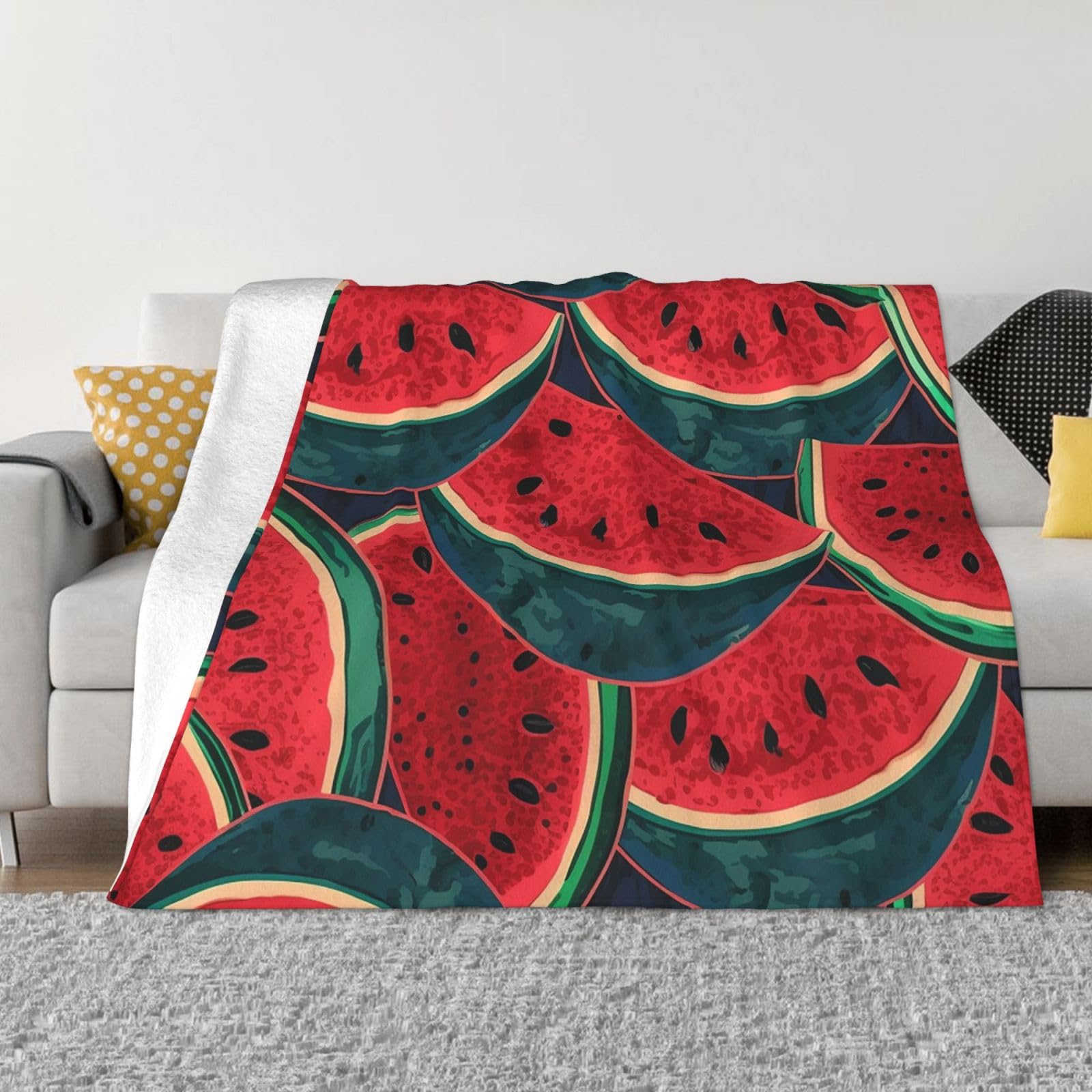 KLOPH Red Watermelon Throw Blanket 40"x30" Flannel Fluffy Warm Blanket for Couch, Reversible Plush Blankets for Bed, Comfy Fuzzy Blanket for Sofa, Plush Lightweight-Blankets for All Season