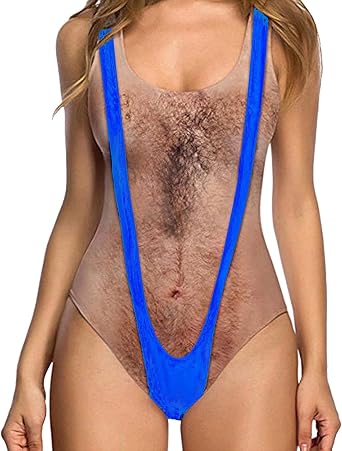 Hairy Man Bathing Suit Women, Funny One Piece Swimsuits for Women, Novelty Hairy Body Chest Hawaiian, Funny Gift