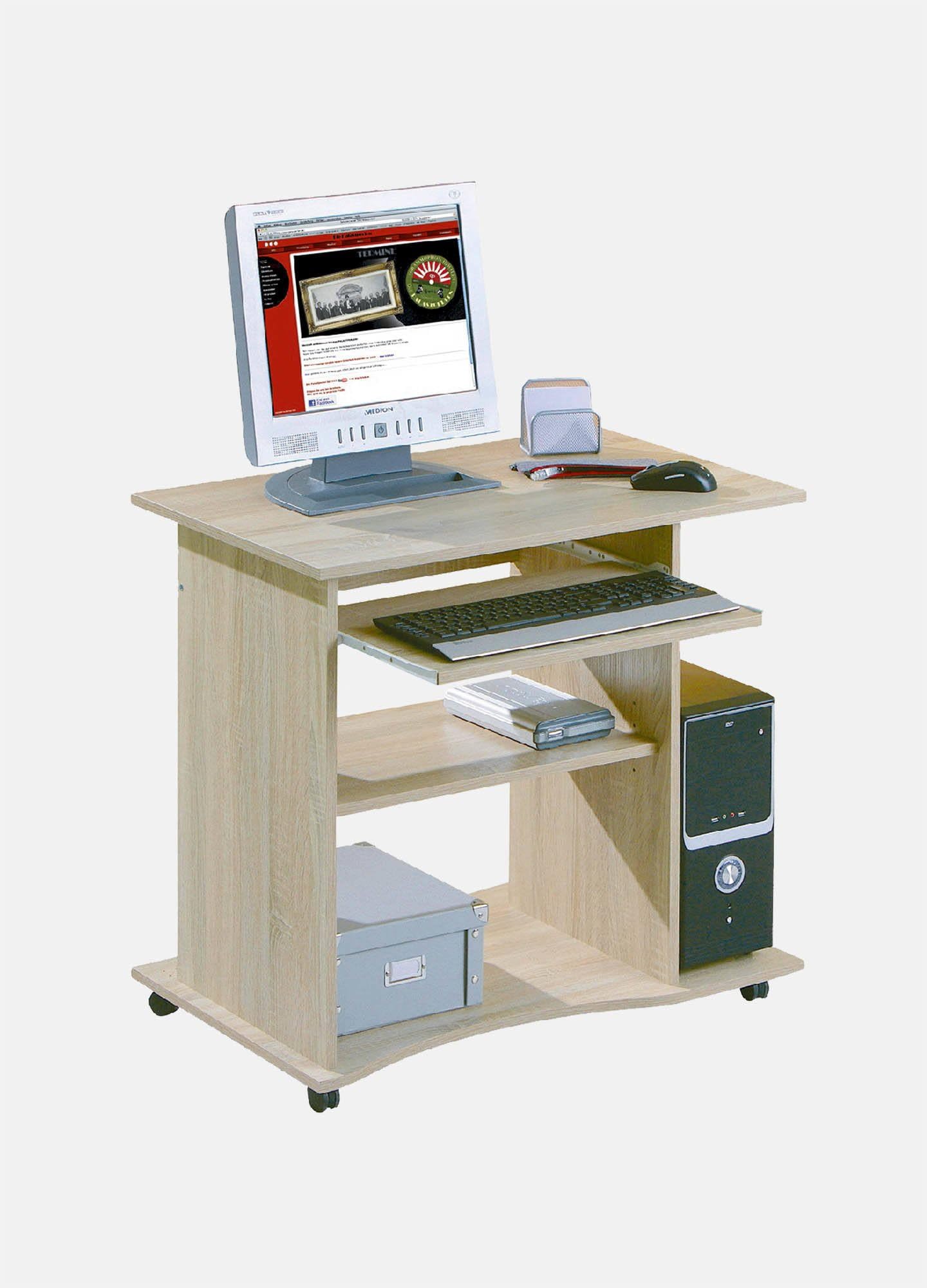 Inter Link – Schreibtisch – Laptoptisch – Computertisch - Auf Rollen – Ausziehbare Schublade – Mini Bürotisch – Laminatbeschichtet – 80 x 50 x 75cm - Sonoma Eiche Nachbildung– Durini