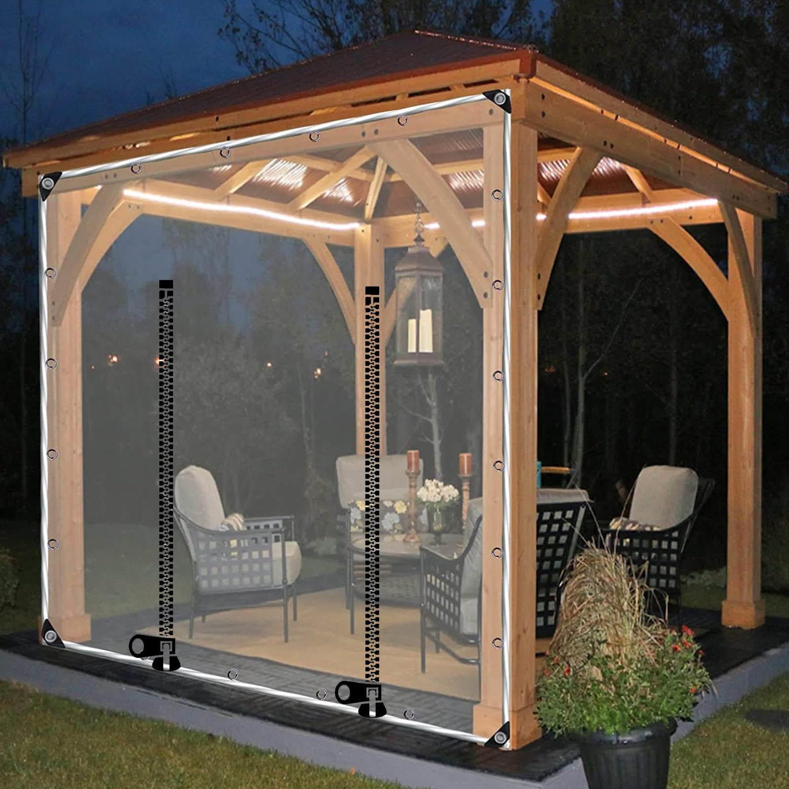 Rideau De Bâche Transparent Extérieur 1.8x2m – Imperméable Avec Fermeture Éclair – Protection Pergola, Patio, Gazebo