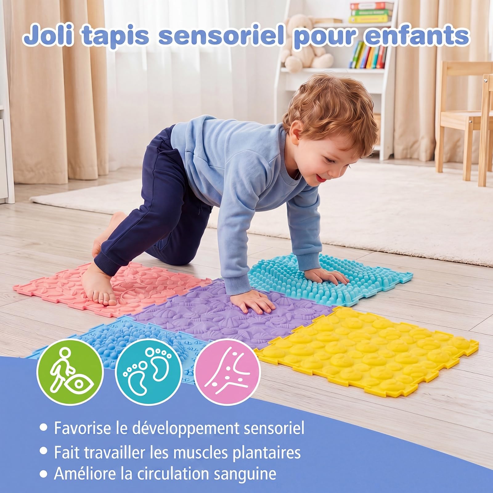 COSTWAY 6 Pièces Dalles Sensorielles Montessori Bébé en TPE (Macaron) | Éveil Sensoriel et Développement de la Motricité, Design Empilable et Antidérapante, Tapis Sensoriel Orthopédique, 30x30cm