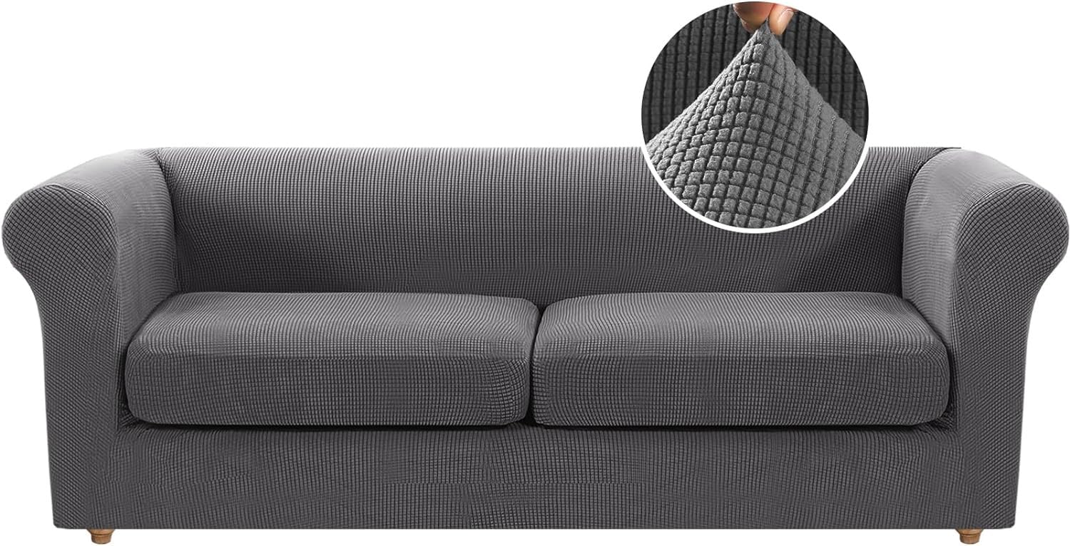WJHDWYD Sofa Cover with Armrests Stretch Chesterfield Sofa Cover Modern Non-Slip(Grigio,Grande 2 posti)
